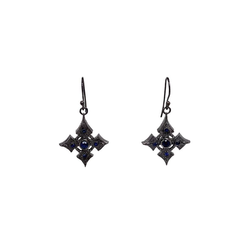 Sterling Silver Sapphire .69ctw Black Rhodium Celtic Cross Earrings