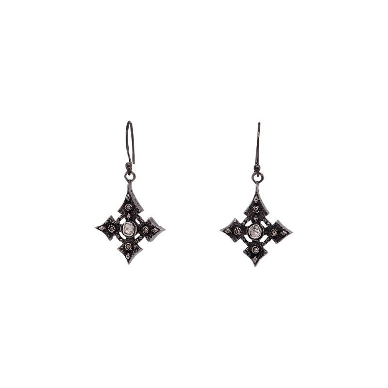 Sterling Silver Raw Diamond .30ctw Black Rhodium Celtic Cross Earrings