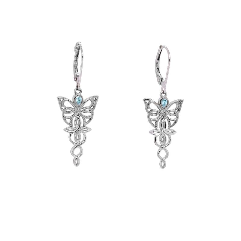 Sterling Silver Rhodium Sky Blue Topaz Butterfly Leverback Earrings
