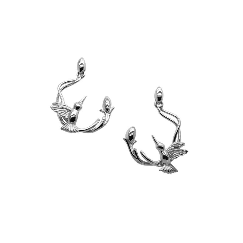 Sterling Silver Rhodium Hummingbird on Hook Post Earrings
