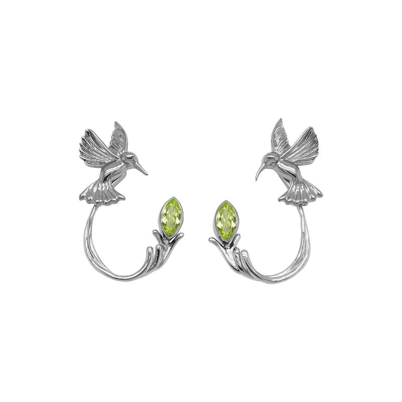 Sterling Silver Hummingbird Stud Peridot Earring Jacket