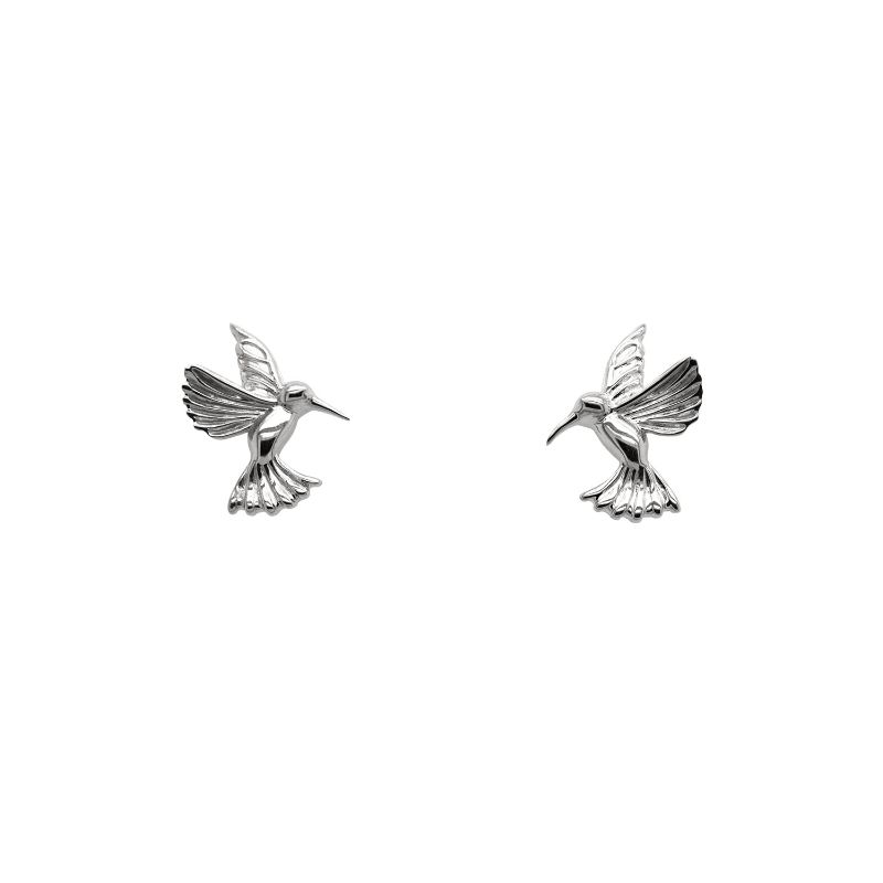 Sterling Silver Rhodium Hummingbird Stud with Butterfly Backing