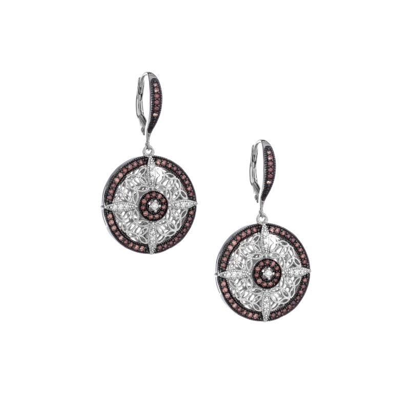 Sterling Silver Rhodium CZ Night & Day Round Leverback Earrings