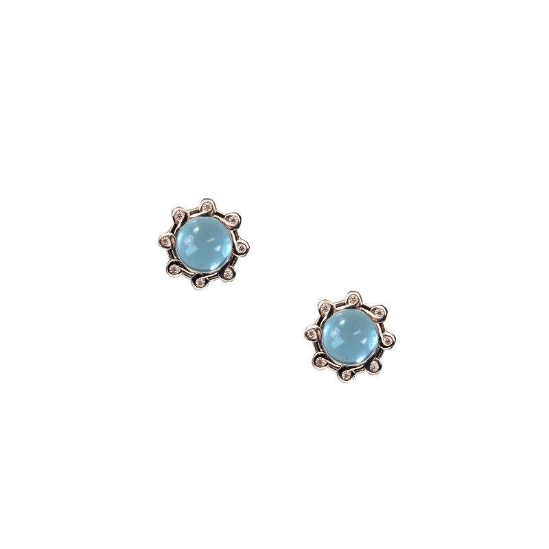 Sterling Silver Rhodium Sky Blue Topaz & CZ Celestial Stud Earrings