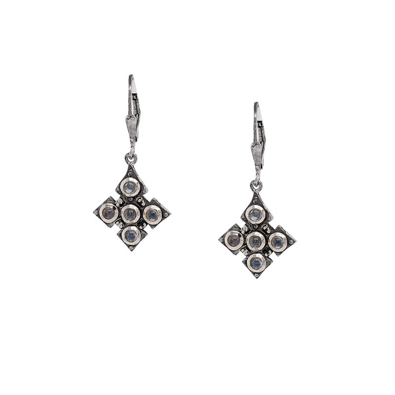 Sterling Silver Ruthenium Blue Topaz Celtic Cross Leverback Earrings