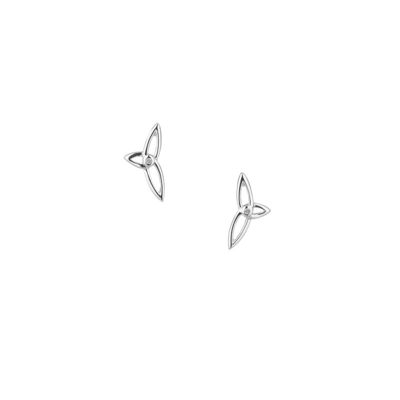 Sterling Silver Diamond (1.3mm) Asymmetrical Trinity Post Earrings