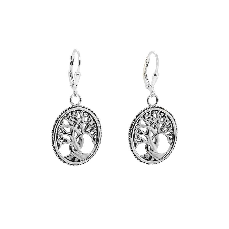 Sterling Silver Tree of Life Leverback Earrings