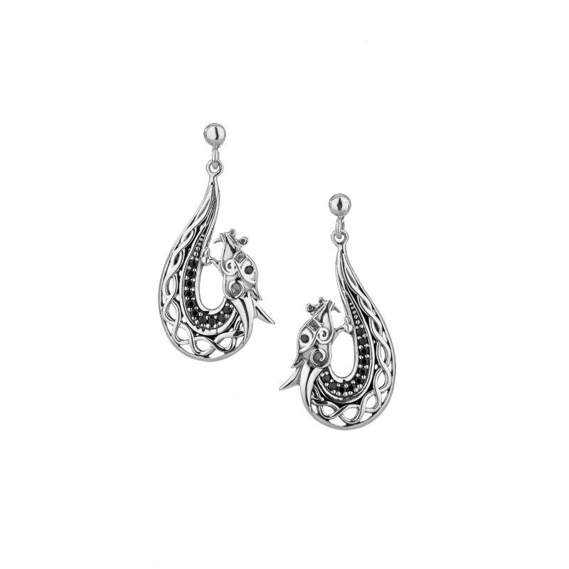 Sterling Silver Black CZ Dragon Post Earrings