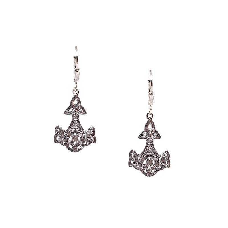 Sterling Silver CZ Thor's Hammer Leverback Earrings
