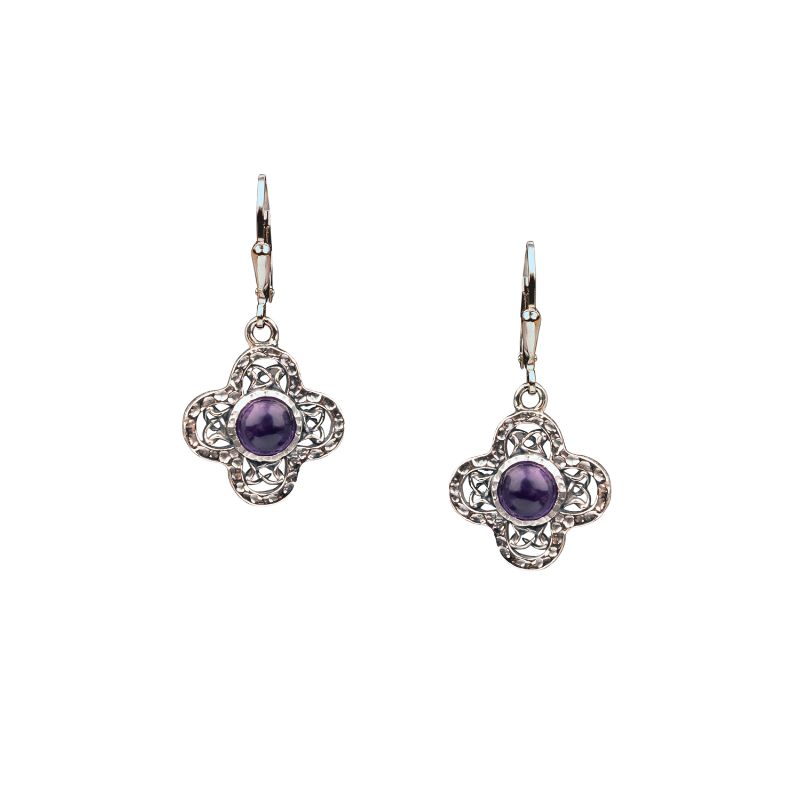 Sterling Silver Amethyst Whirlpool Leverback Earrings