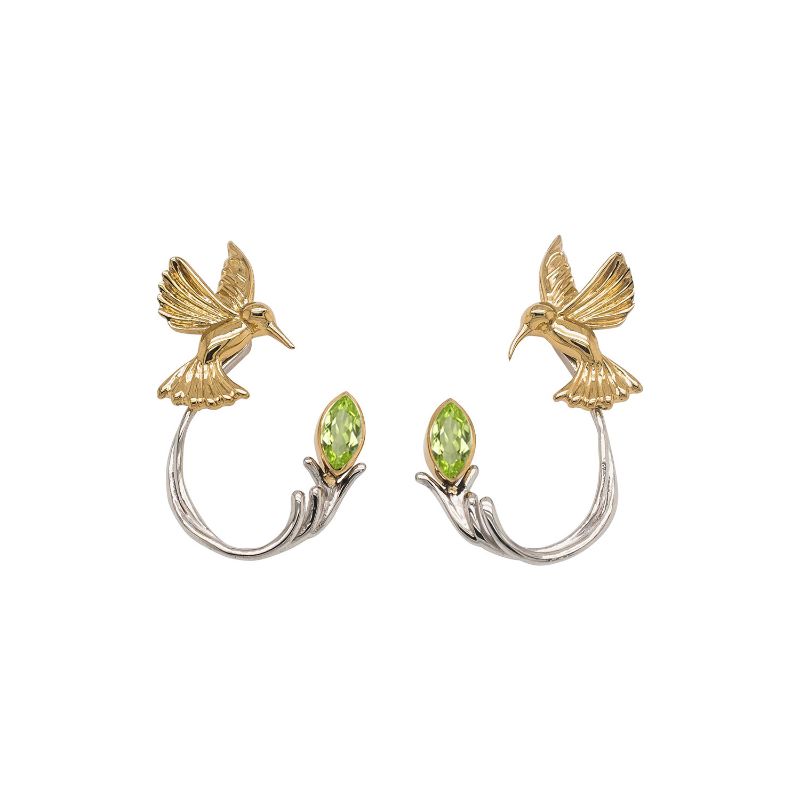 10k Yellow Hummingbird Stud with Sterling Silver  10k Peridot Earring Jacket