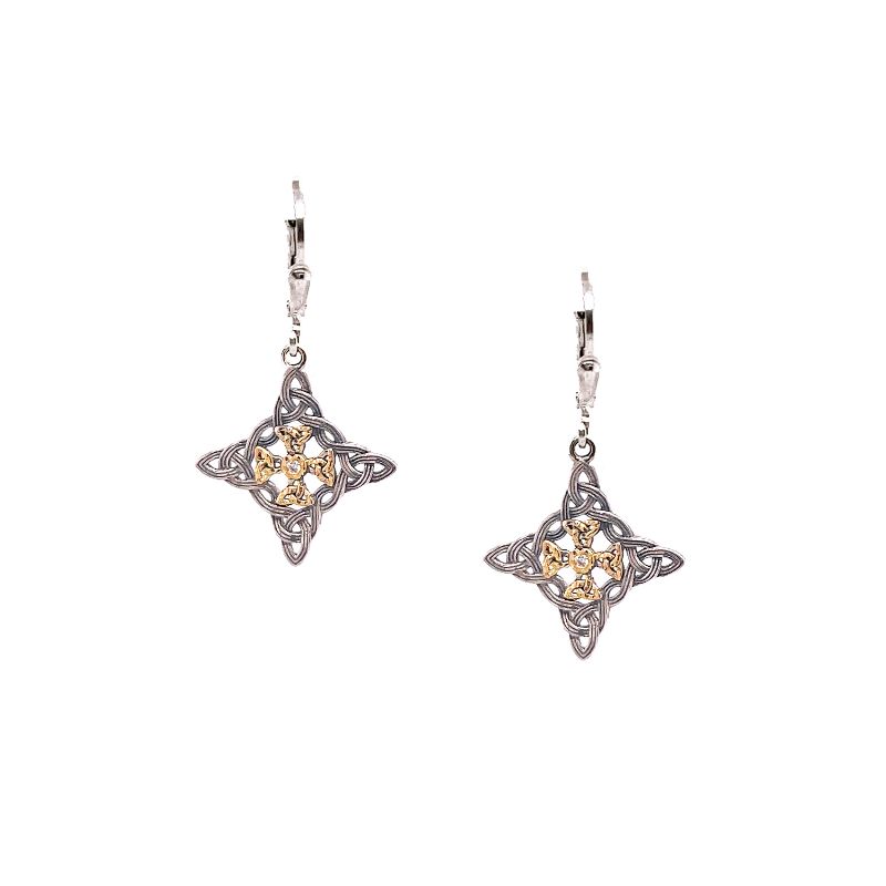 Sterling Silver 10k CZ Celestial Cross Leverback Earrings