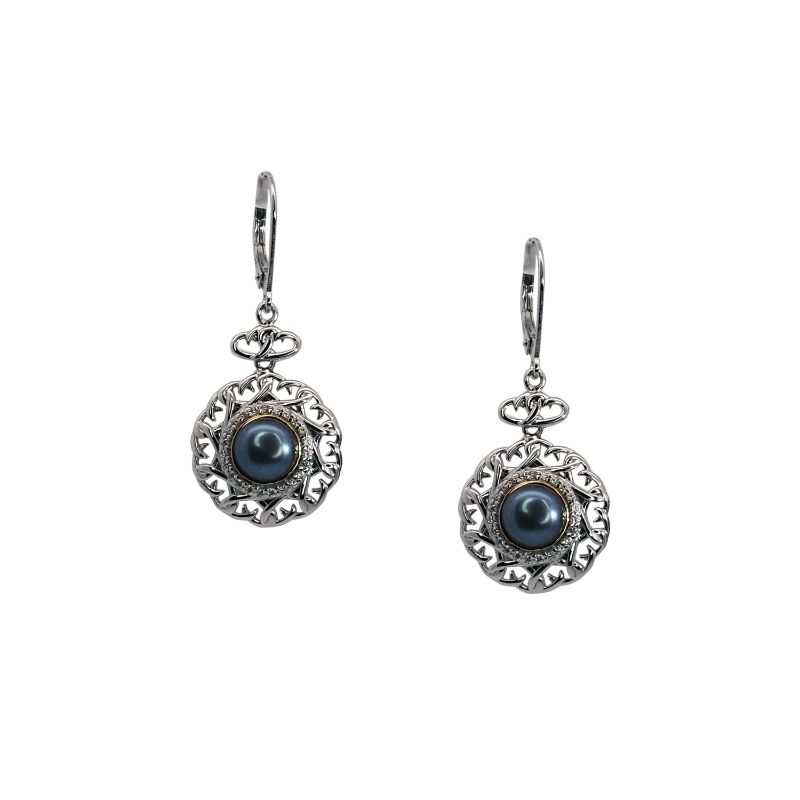 Sterling Silver Rhodium 10k Peacock Fresh Water Pearl & CZ Aphrodite Leverback Earrings