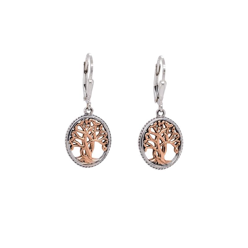 Sterling Silver 10k Rose Tree of Life Leverback Earrings Small
