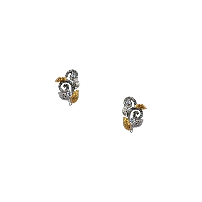 Sterling Silver Oxidized 10k CZ Tree of Life Stud Earrings