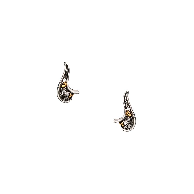 Sterling Silver Rhodium 10k CZ Rocks 'n Rivers Stud Earrings