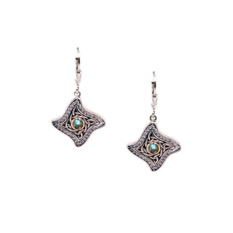 Sterling Silver 10k Labradorite & CZ Star Celestial Leverback Earrings