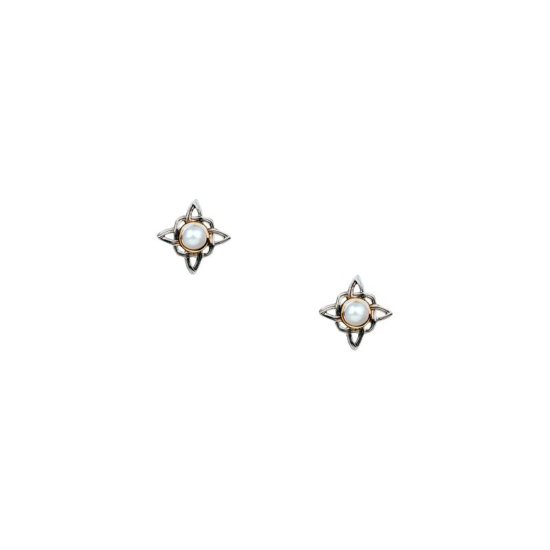 Sterling Silver Rhodium 10k Fresh Water Pearl Celestial Stud Earrings