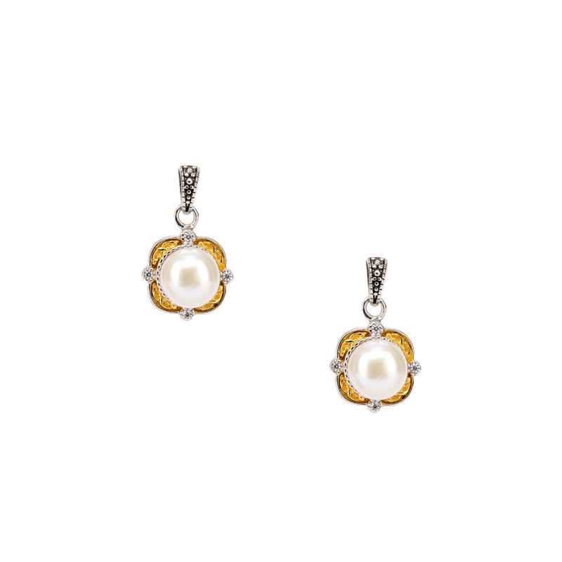 Sterling Silver Rhodium  10k Fresh Water Pearl Aphrodite Post Earrings