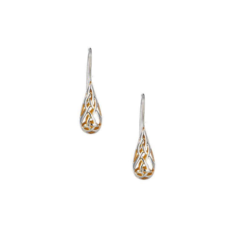 Sterling Silver 22k Gilded Teardrop Trinity Hook Earrings