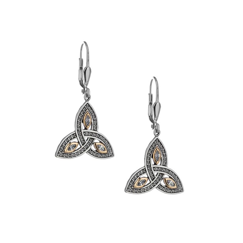 Sterling Silver 10k Trinity Marquise CZ (2x4mm ea) & Round CZ (1mm ea) Leverback Earrings