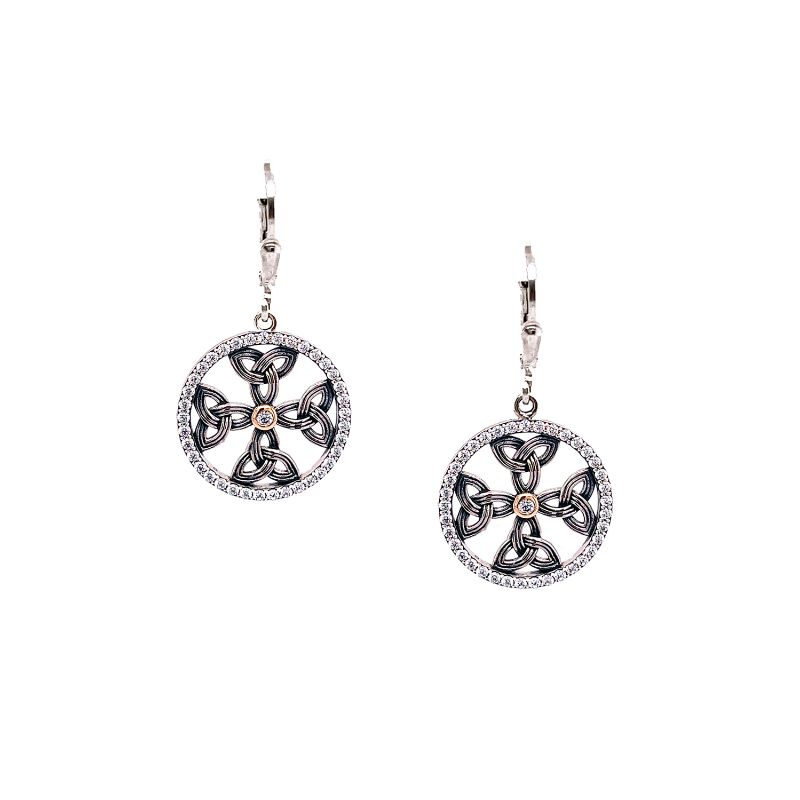 Sterling Silver and 10k CZ Celtic Cross leverback Earrings