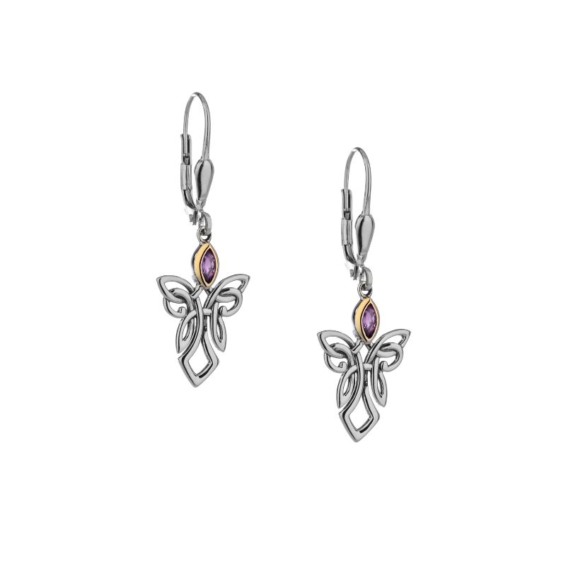 Sterling Silver 10k Guardian Angel Amethyst Earrings