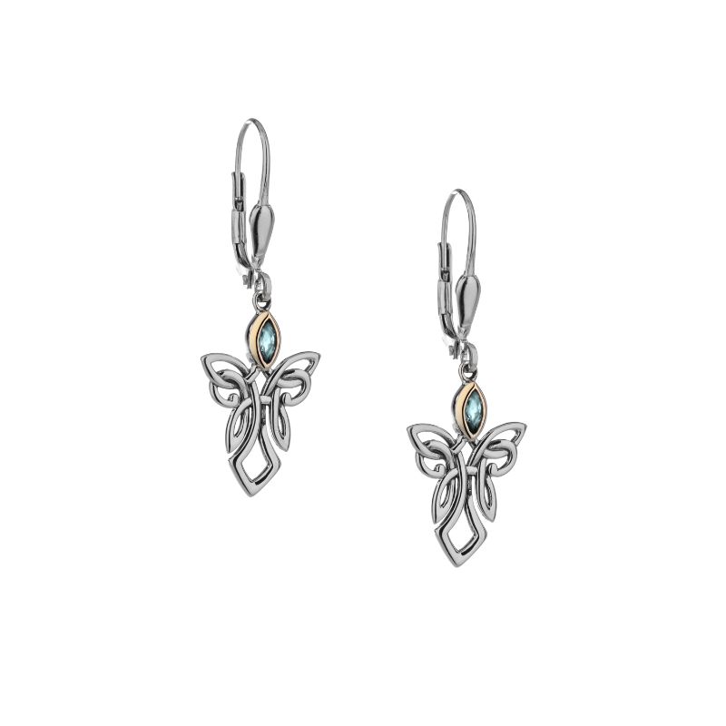 Sterling Silver 10k Guardian Angel Sky Blue Topaz Earrings