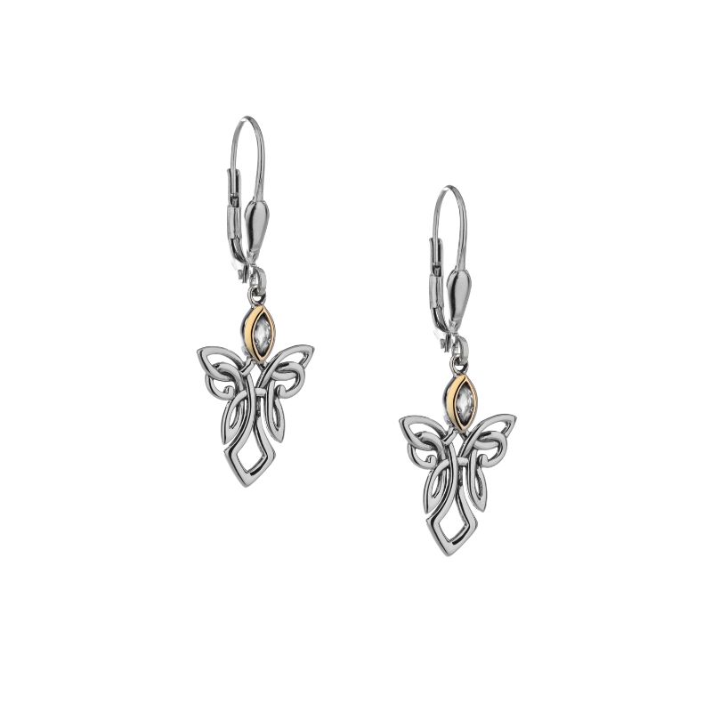 Sterling Silver 10k Guardian Angel CZ Earrings