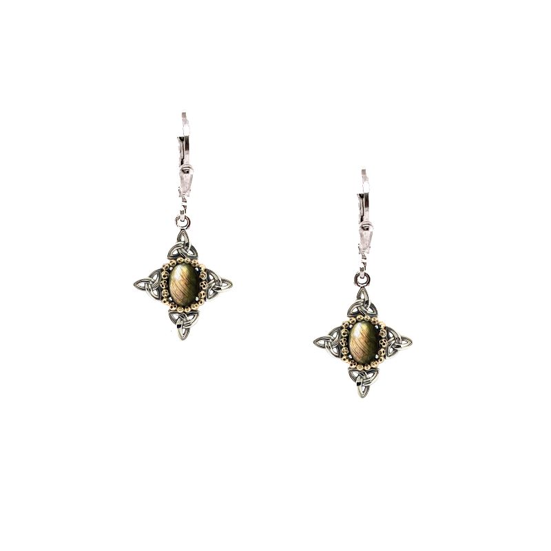 Sterling Silver 10k Labradorite Celestial Leverback Earrings