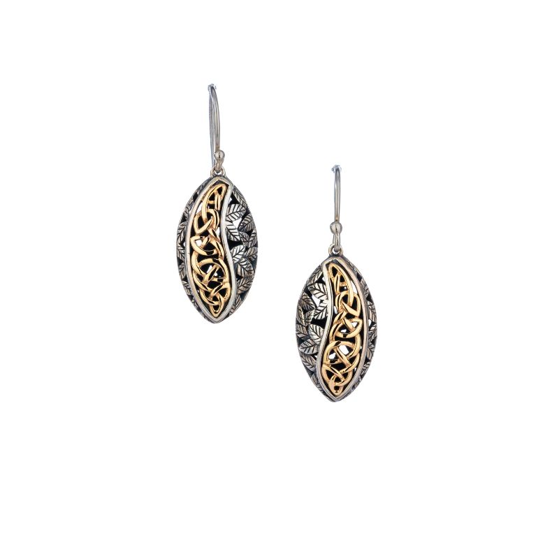 Sterling Silver Oxidized 10k Yellow Eternity Leaf  Earrings