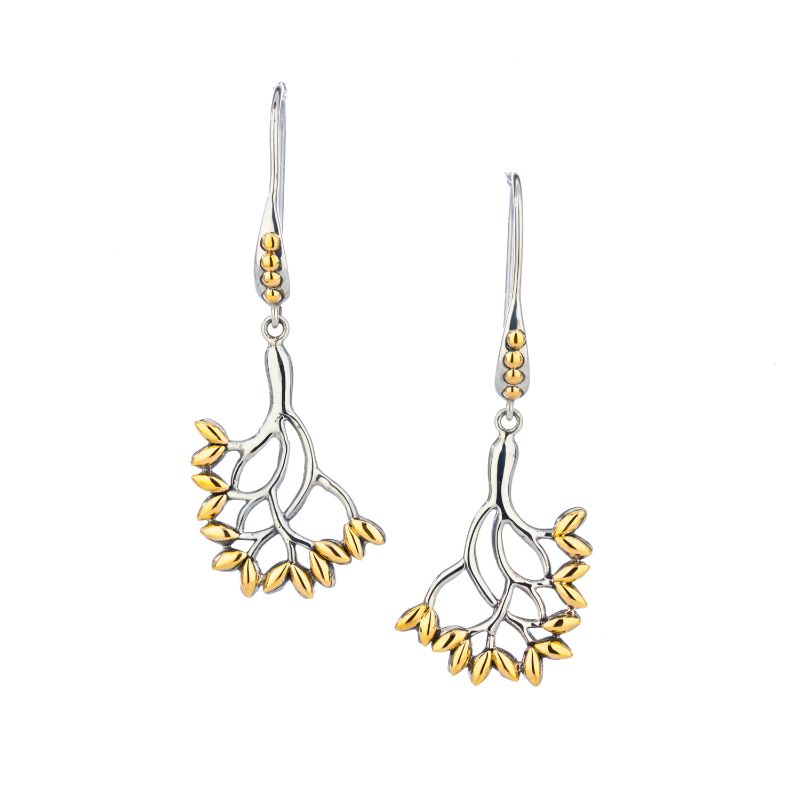 Sterling Silver 18k Tree of Life Hook Earrings