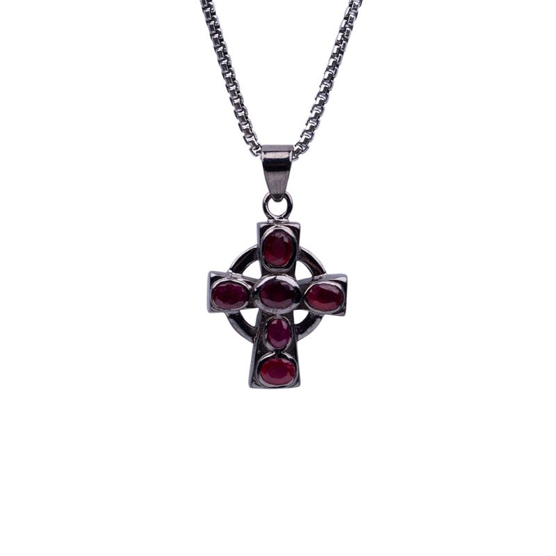 Sterling Silver Ruby .2ctw Black Rhodium Cross Pendant