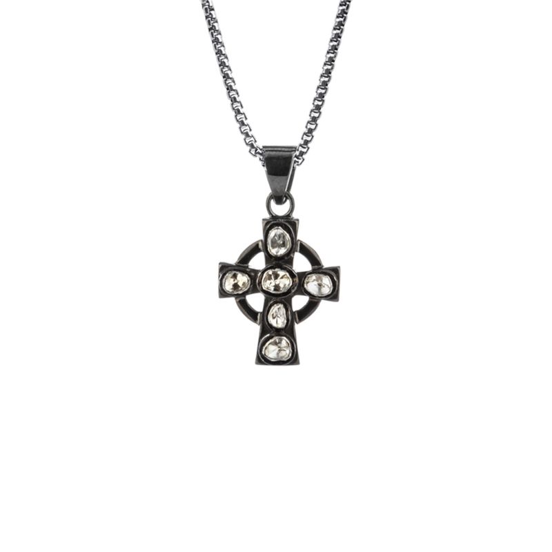 Sterling Silver Raw Diamond .35ctw Black Rhodium Cross Pendant