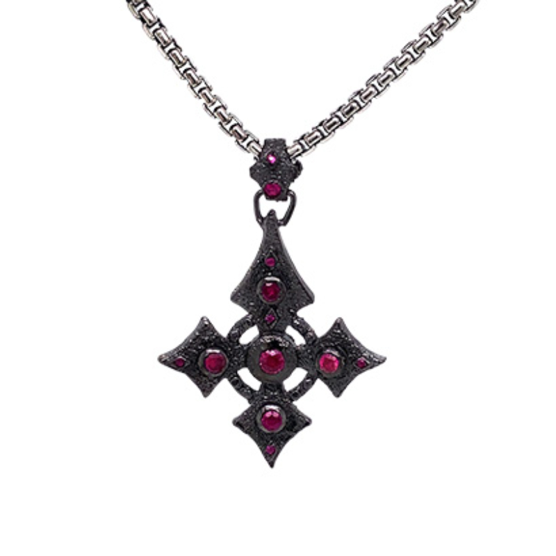 Sterling Silver Medium Ruby .72ctw Black Rhodium Celtic Cross Pendant