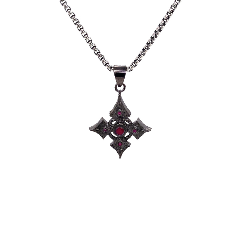 Sterling Silver Small Ruby .38ctw Black Rhodium Celtic Cross Pendant