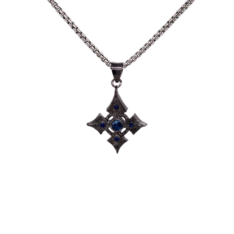 Sterling Silver Small Sapphire .35ctw Black Rhodium Celtic Cross Pendant