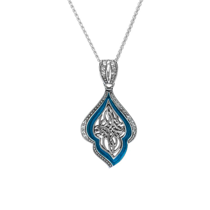 Sterling Silver Sky Blue Enamel and White CZ Pendant