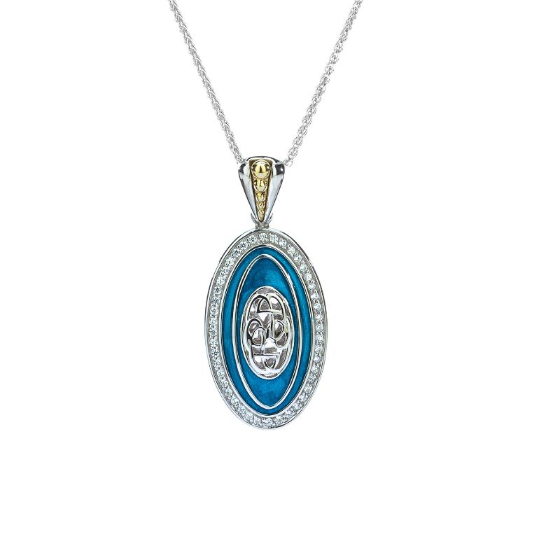 Sterling Silver 10k Sky Blue Enamel and White CZ Path Of Life Pendant