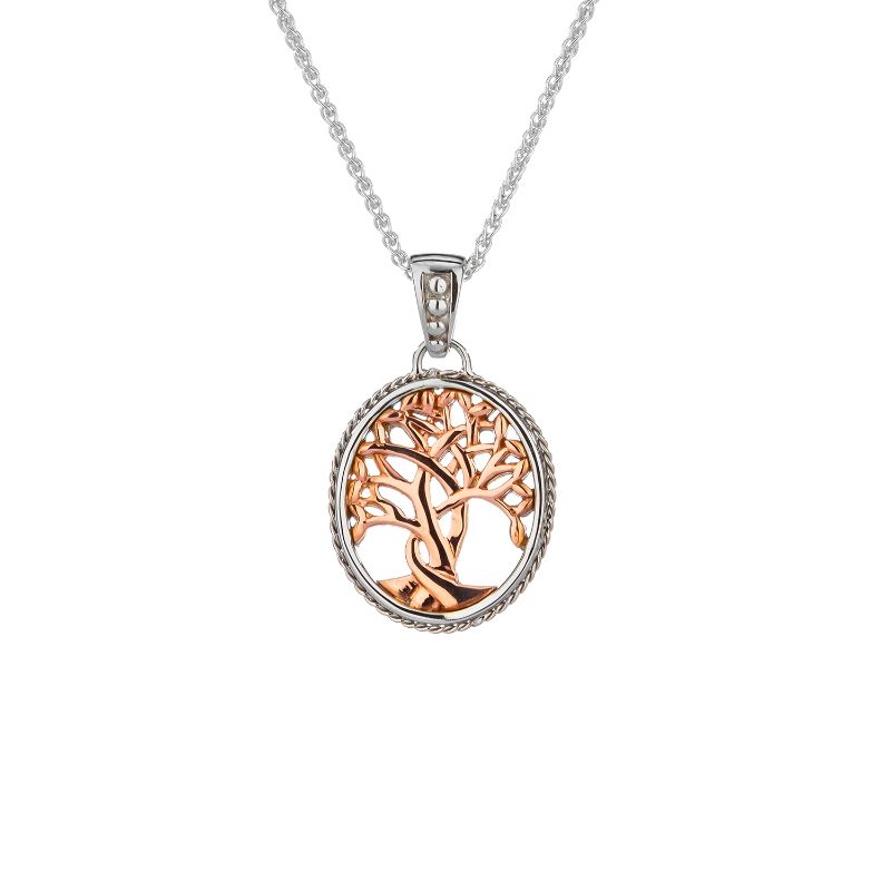 Rose White Tree of Life Pendant Small Oval