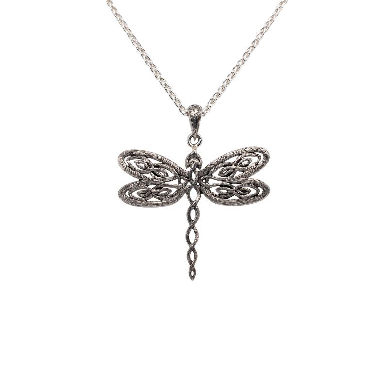 Sterling Silver Rhodium Barked Dragonfly Pendant