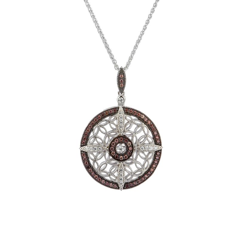 Sterling Silver Rhodium CZ Night & Day Collection Round Pendant