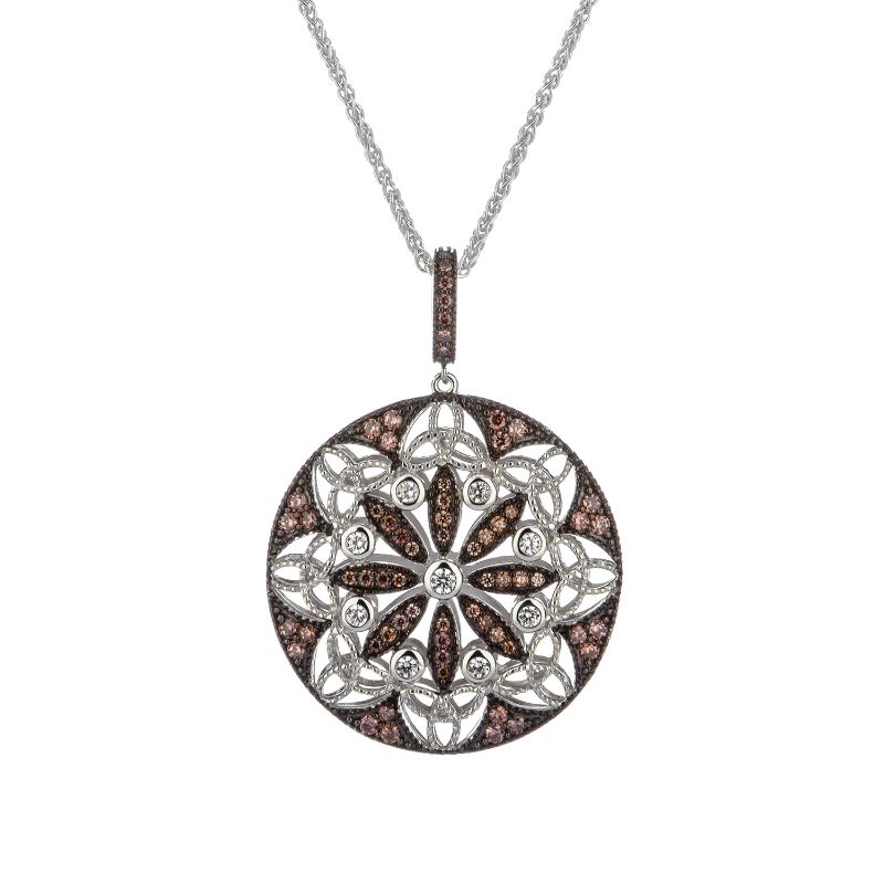 Sterling Silver Rhodium CZ Night & Day Collection Round Pendant