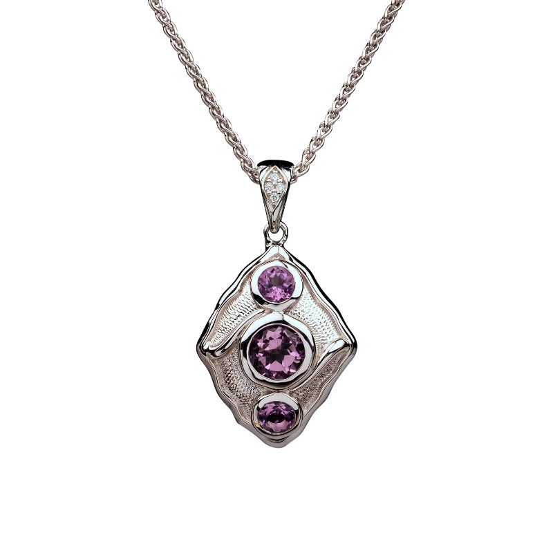 Sterling Silver Rhodium Amethyst & CZ Rocks 