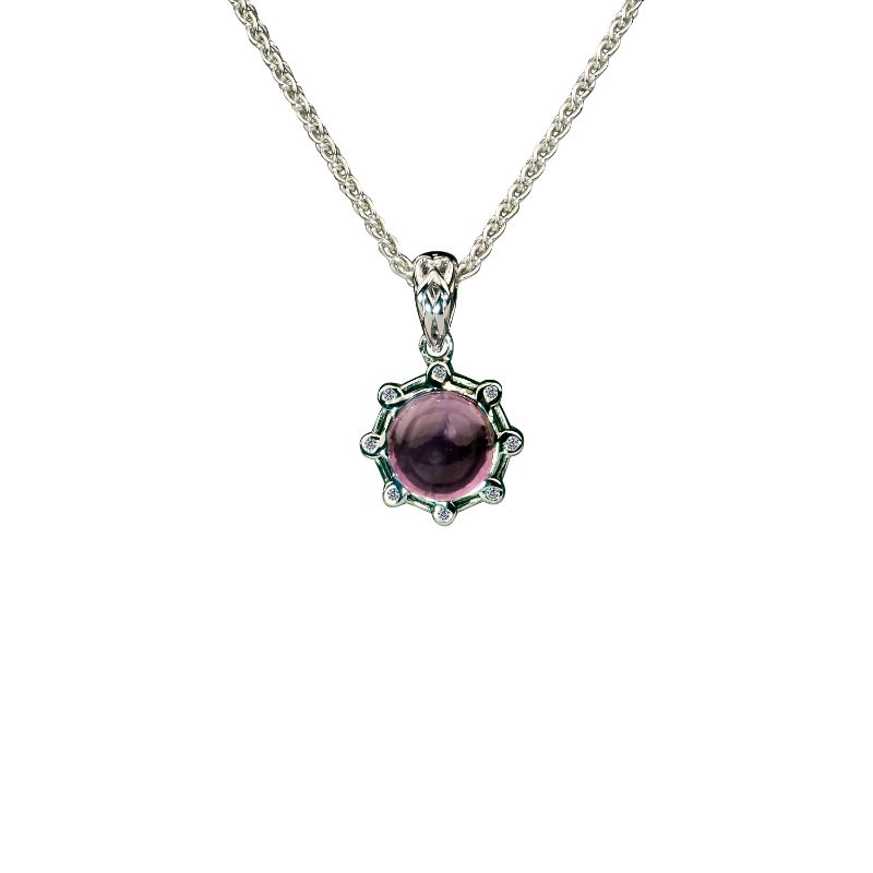 Sterling Silver Rhodium Amethyst & CZ Celestial Pendant