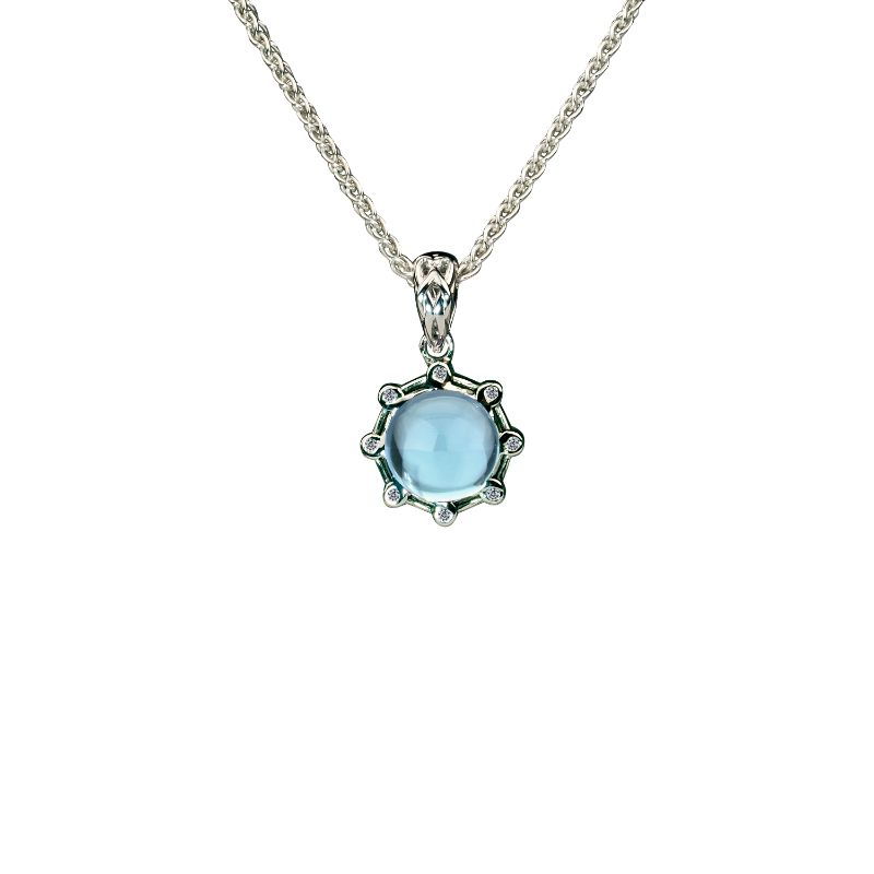 Sterling Silver Rhodium Blue Topaz & CZ Celestial Pendant