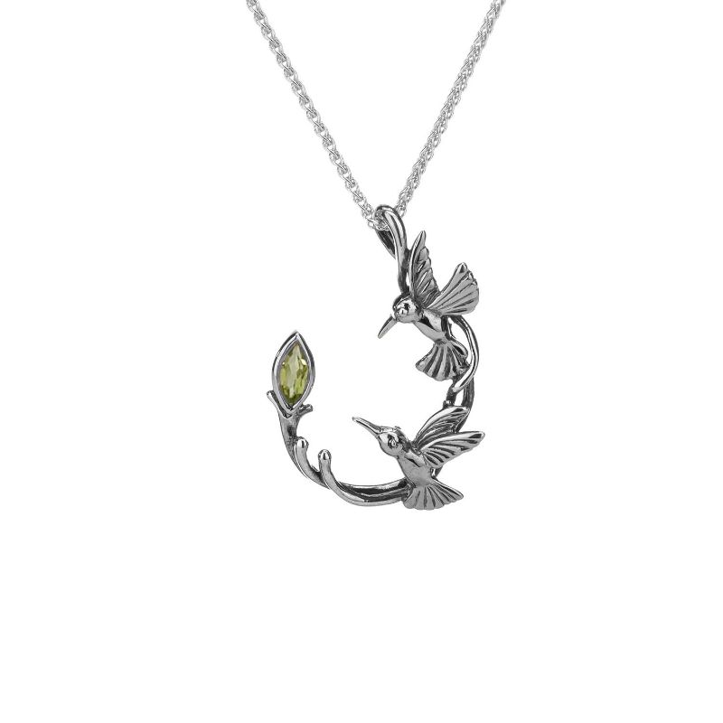 Sterling Silver Marquise Peridot Double Hummingbird Pendant