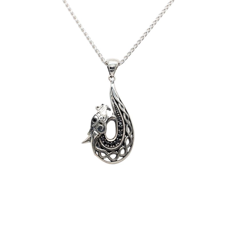 Sterling Silver Oxidized Black CZ Dragon Pendant Small