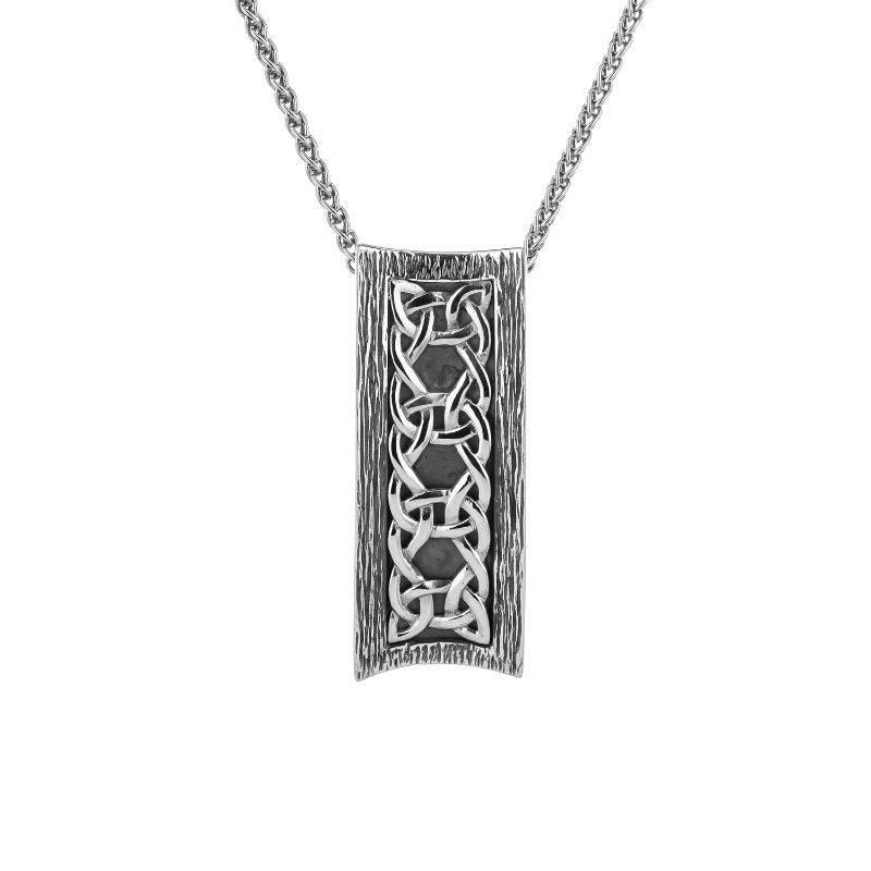 Sterling Silver Oxidized Rectangular Barked "Scavaig" Pendant