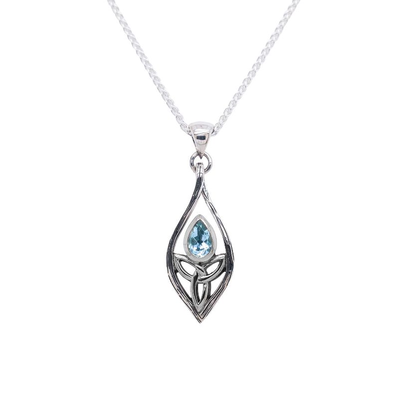 Sterling Silver Guardian Angel Blue Topaz Pendant Small